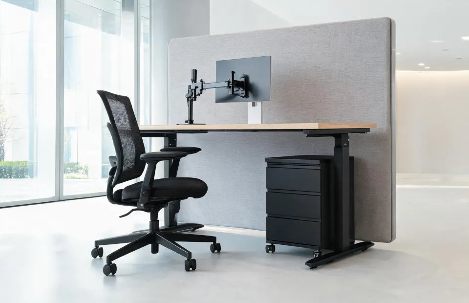 Teknion workstation package with chair and sit-stand desk